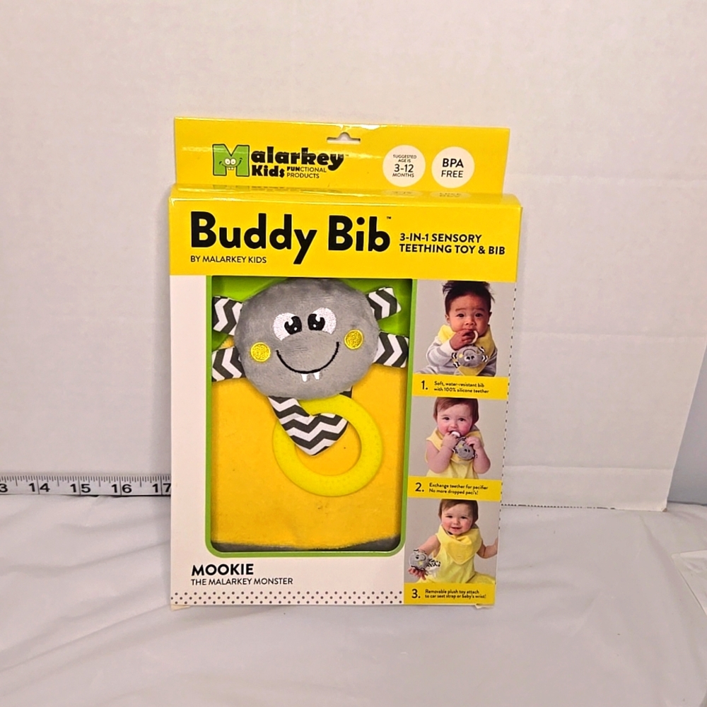 MALARKEY KIDS BUDDY BIB 3-IN-1 SENSORY TEETHING TOY‎ & BIB
